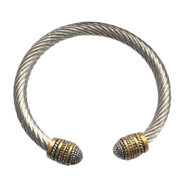Unisex Cable Rope Bracelet – Gold & Silver Tone with Rhodium Plate - Picture 1 of 8